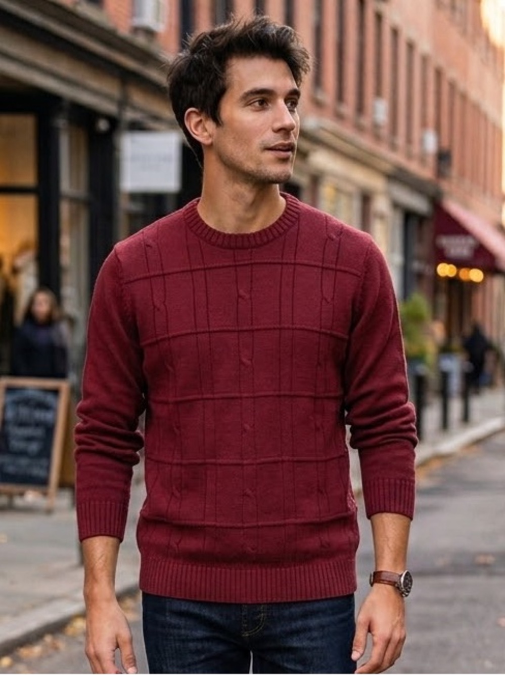 VTG Oscar de la Renta Sweater Mens M red Plaid Crew Neck Cotton Blend